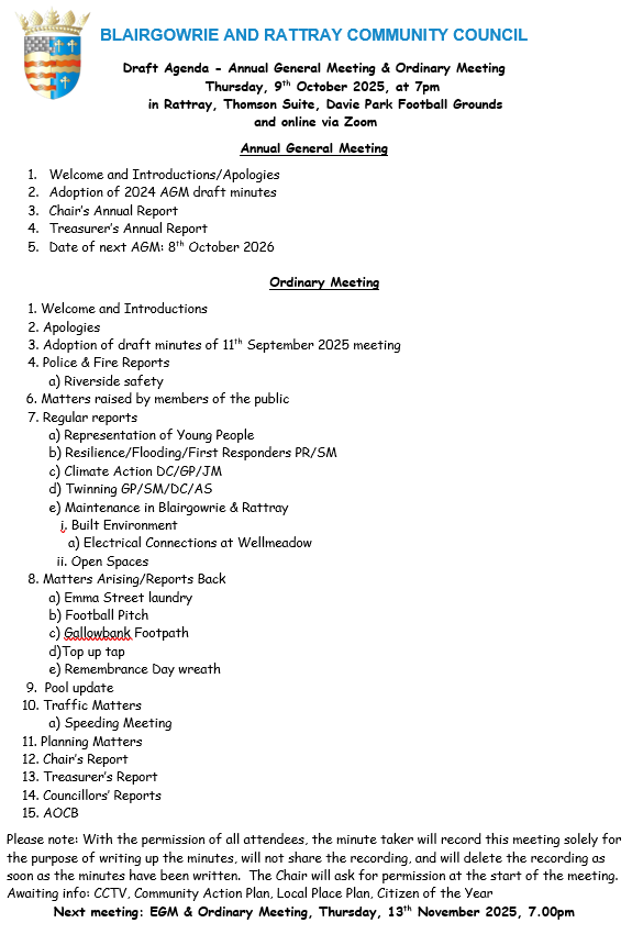 BRCC Meeting Agenda